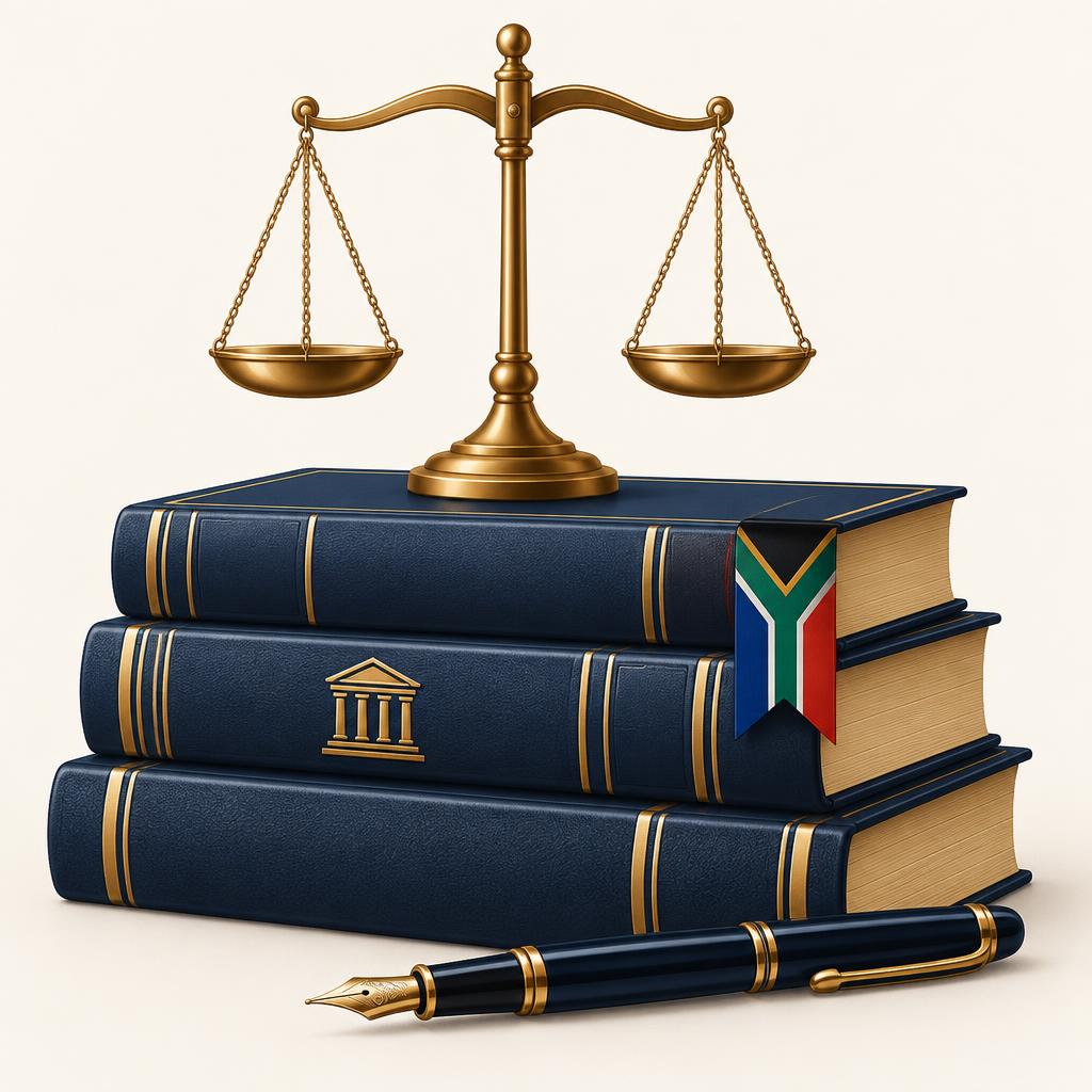 Illustration of law books with the scales of justice